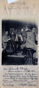 Le Quatuor du 129e, Maurice Maréchal, Lucien Durosoir, Henri Lemoine, André Caplet, Henri Magne, Dezember 1916 © Sammlung Mémorial de Verdun