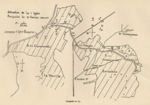 La situation de la ligne de front le 21 février 1916 à minuit. Source : Colonel Paquet, Dans l’attente de la ruée, Verdun (janvier-février 1916), Paris, 1928.