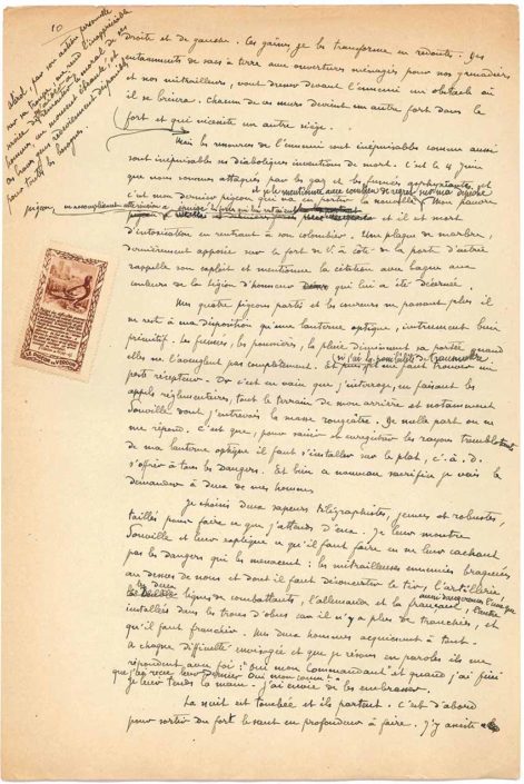 Le manuscrit original de l’ouvrage Le drame du fort de Vaux, écrit par le commandant Raynal et publié en 1919. Encre sur papier – France © Mémorial de Verdun