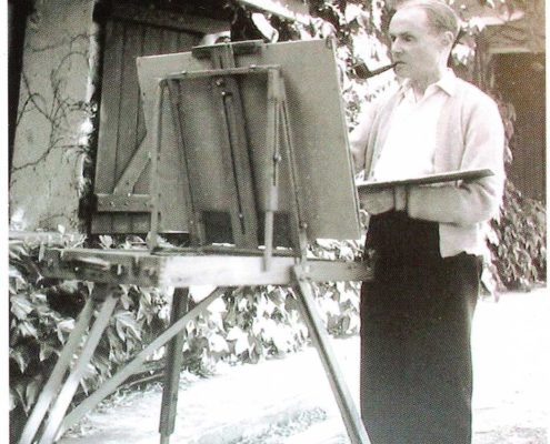 Maurice Genevoix devant son chevalet sur la terrasse des Vernelles. © Famille Genevoix
