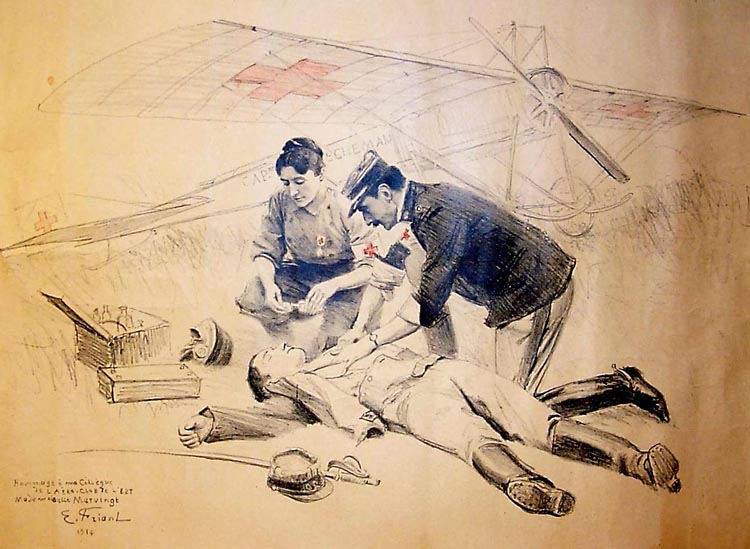 Emile Friant. Marie Marvingt et son projet d'ambulance aérienne. 1914. Wikicommons.